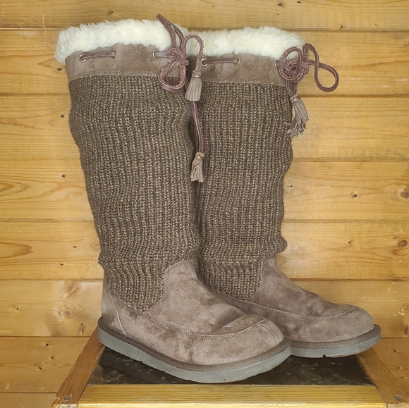 ❤️ UGG AUSTRALIA suede brown leather lace-up winter boots tie size 7 - Picture 4 of 7